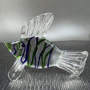 Vintage Venetian Art Glad‎ Fish Figurine Small Italian Glass Figure Blue Green